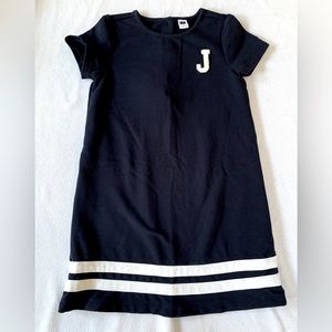JANIE & JACK -EUC sz 5- “J” navy collegiate dress with double stripe hem